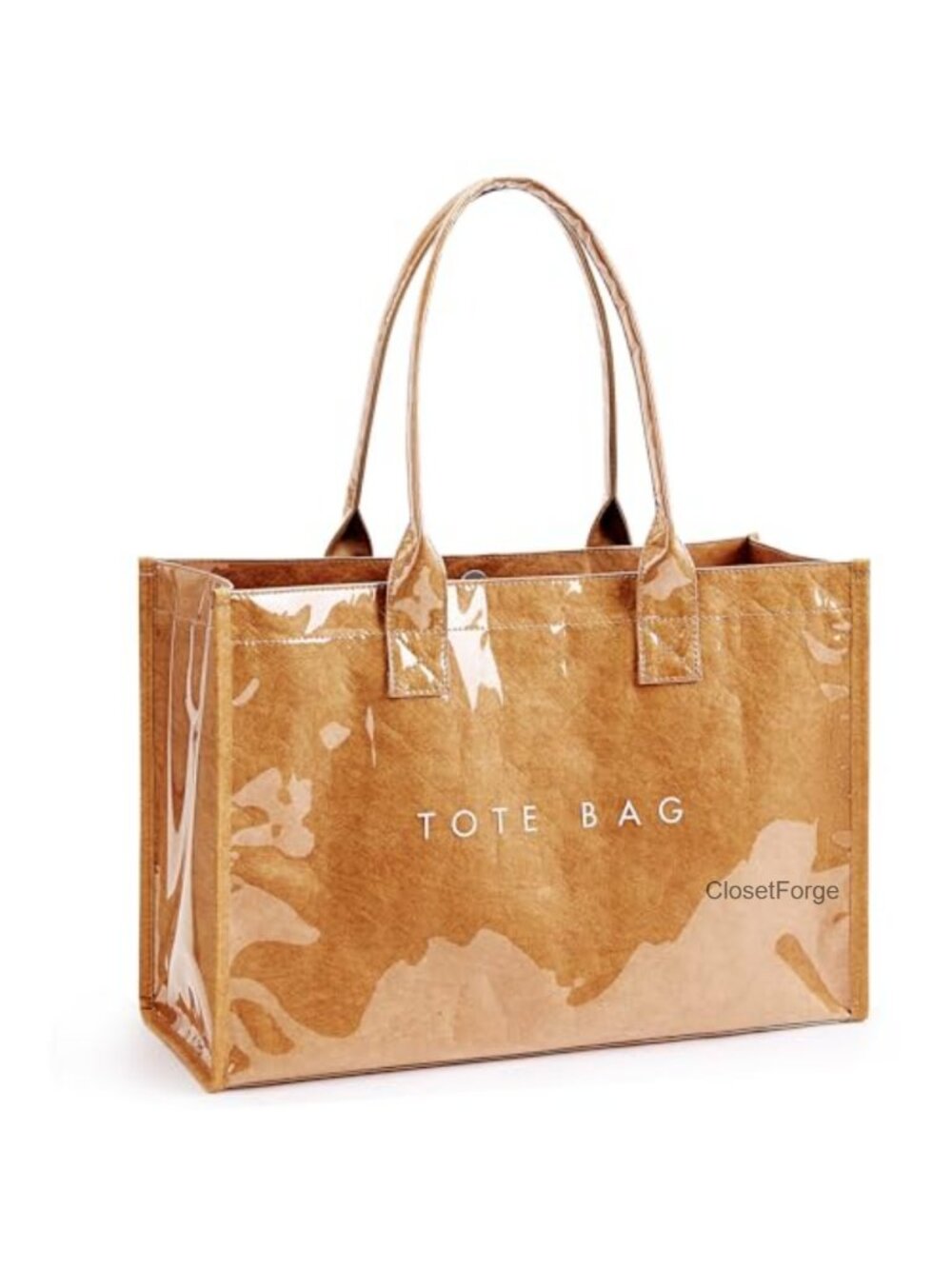 PVC Kraft Paper Tote Bag Large Capacity Work Handbag with Top Handle